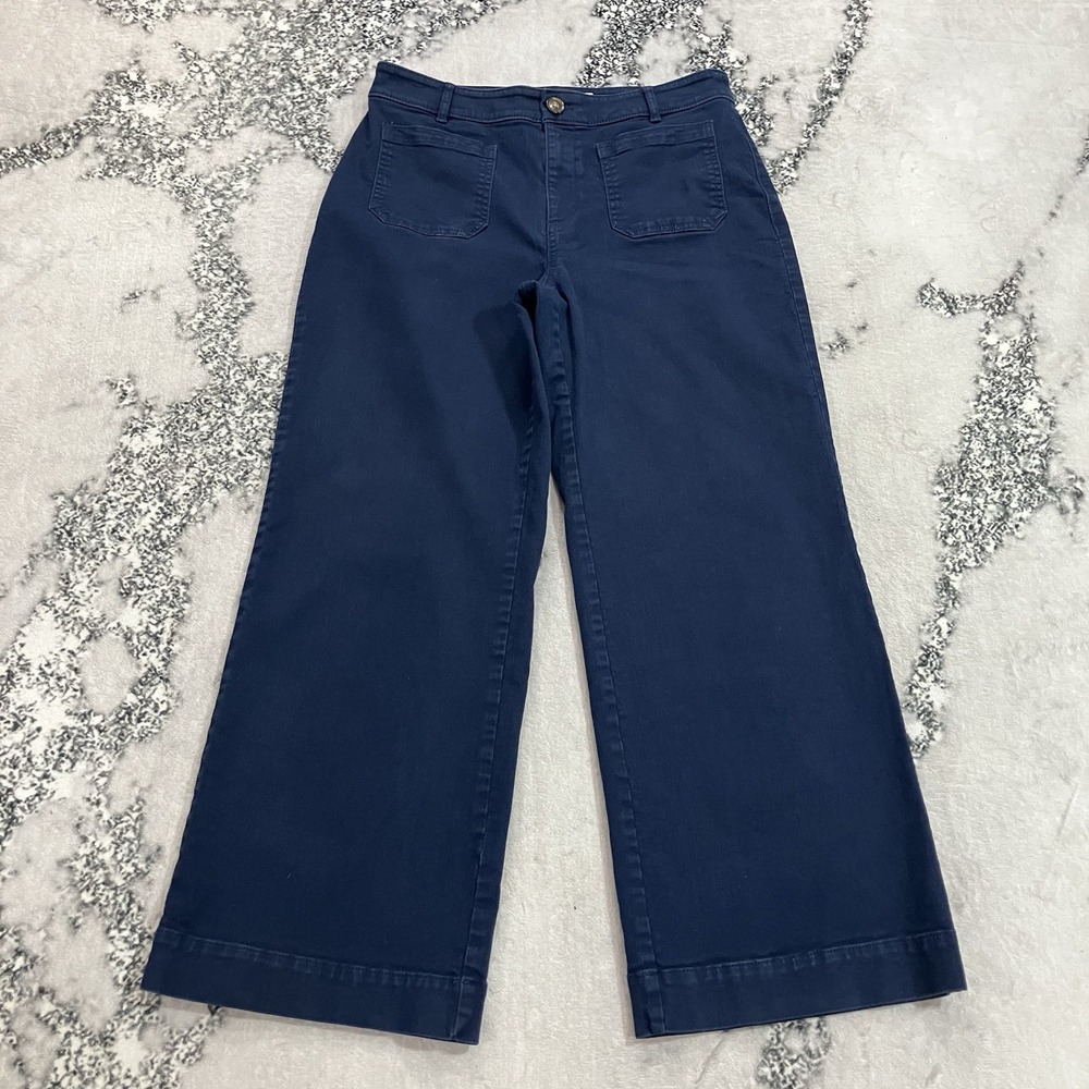 LOFT Palmer Womens 10P Curvy Navy Blue Wide Leg High Rise Pants Patch Pockets